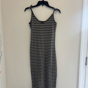 Sleeveless Striped Midi Dress in Gray and White